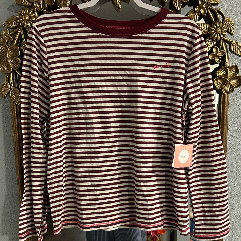 Ban.do Maroon and White Striped Long-sleeve Shirt - Medium